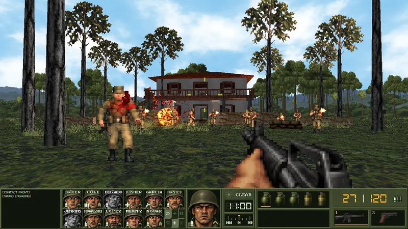 Compound fight with the squad bar visible