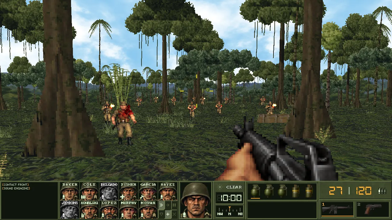 First-person view of a jungle firefight in Hamburger Hill