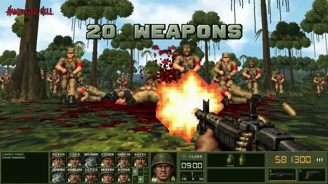 Still from the Wesware Hamburger Hill trailer, a jungle firefight